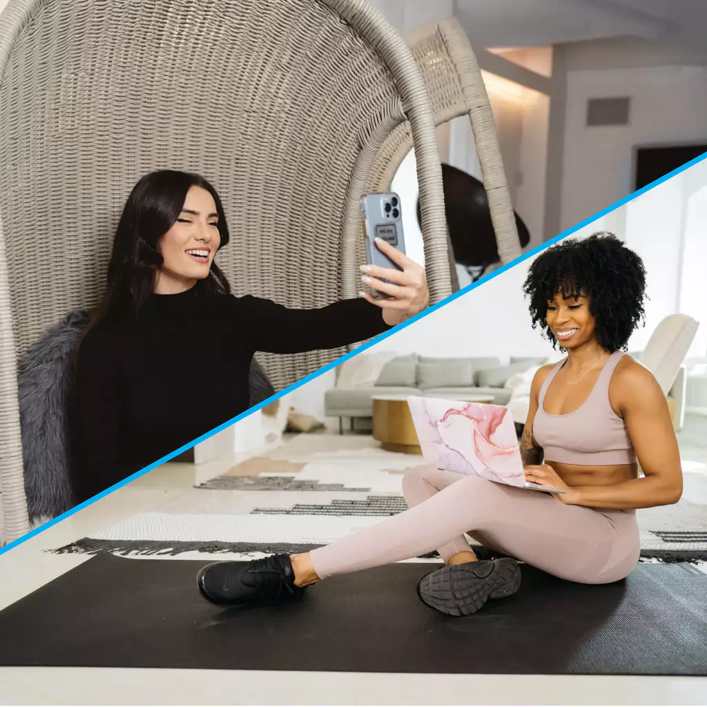 Two creators go live on OnlyFans — one with their smartphone, one with their laptop.