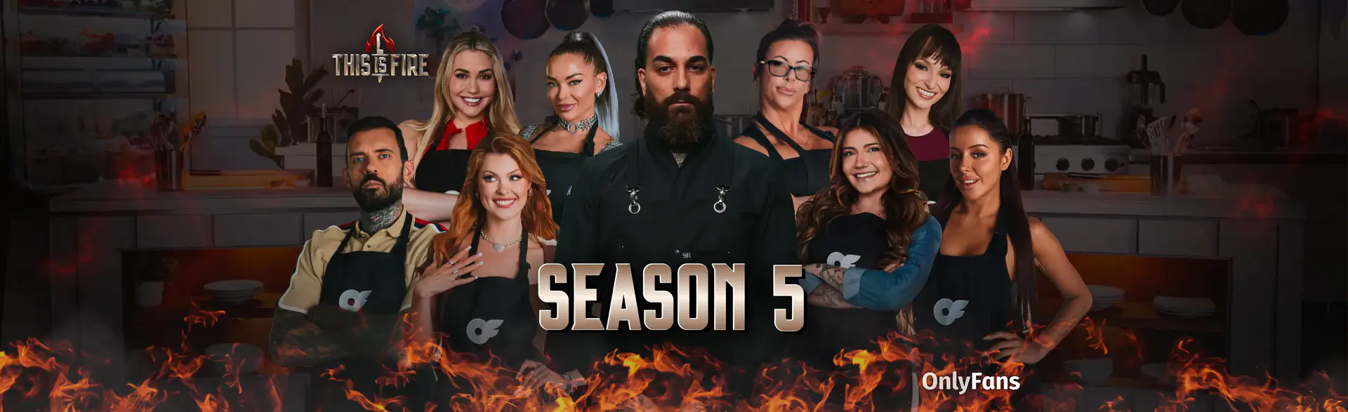 This Is Fire Season Five Recap header — Chef Jojo surrounded by the eight competitors from season five