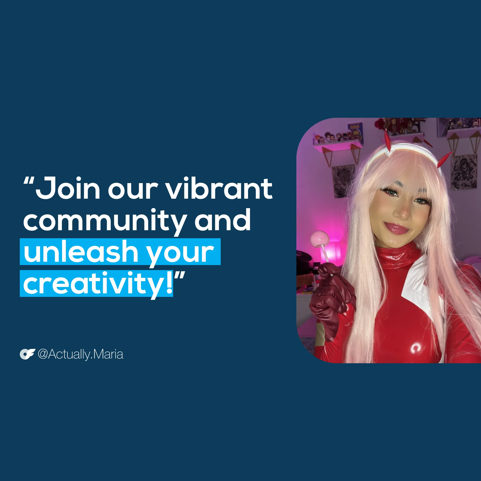 Free OnlyFans creator quote, "Join our vibrant community and unleash your creativity!” @actually.maria