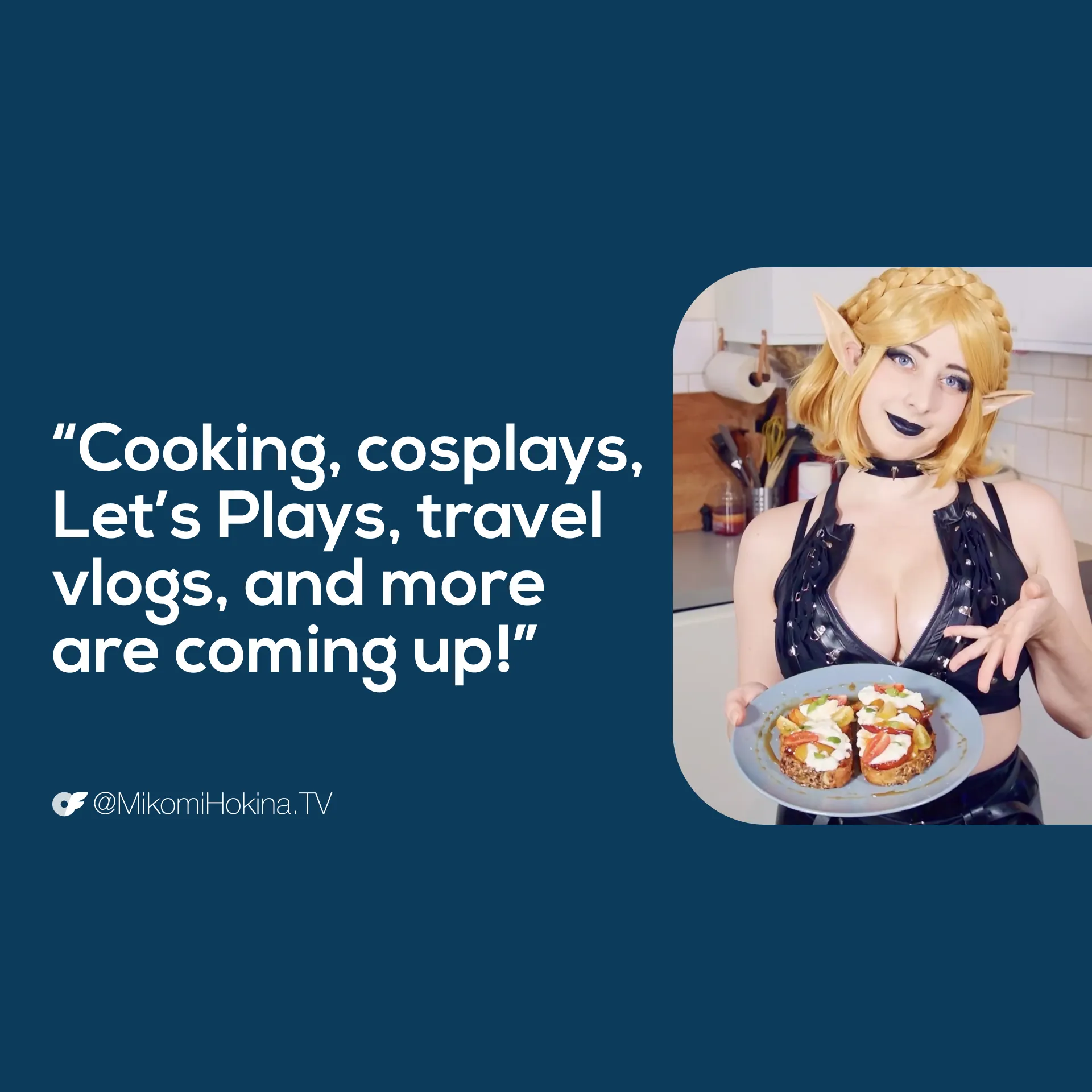 Free OnlyFans creator Miko quote, "Cooking, cosplays, Let’s Plays, travel vlogs, and more are coming up!” @mikomihokina.tv
