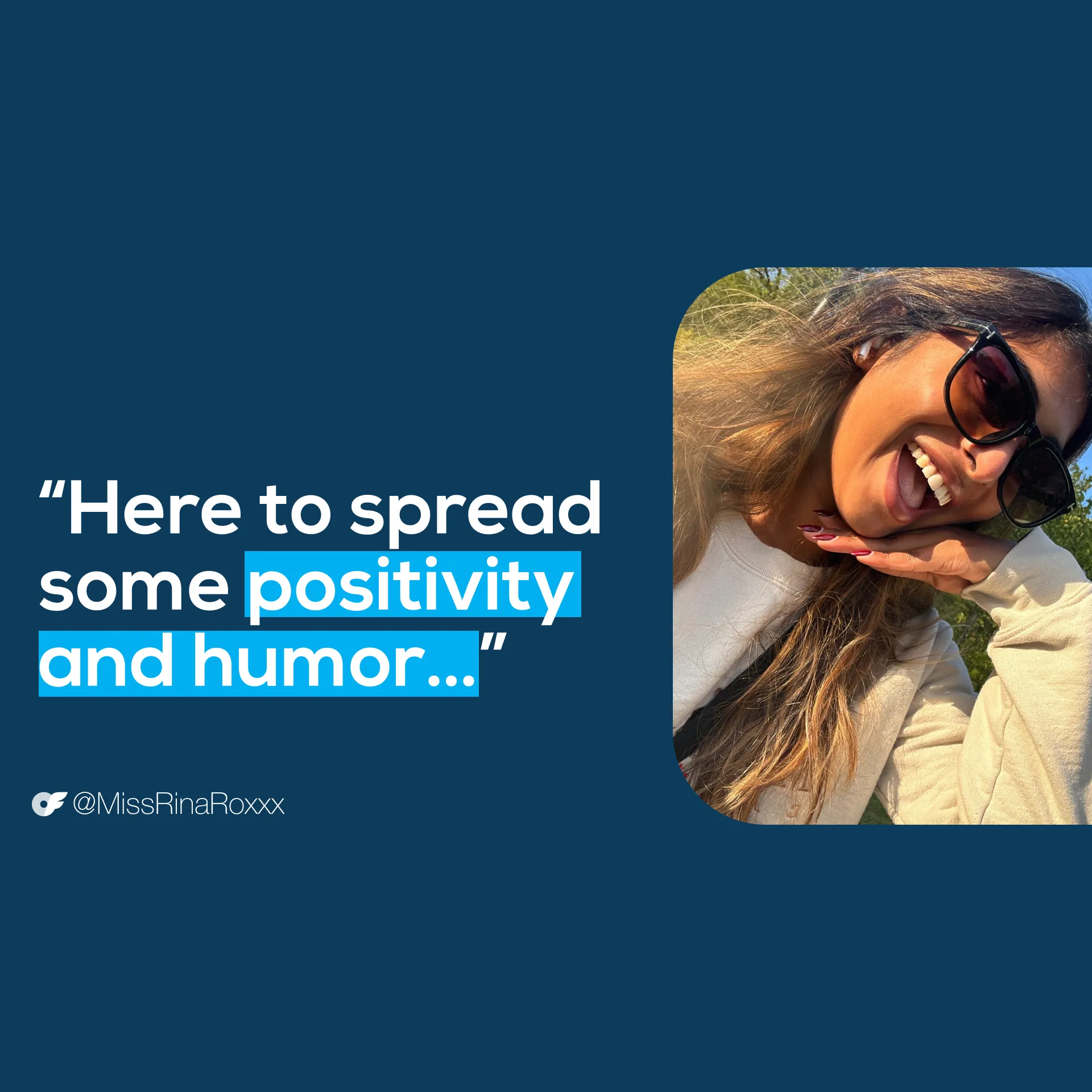 Free OnlyFans Accounts @MissRinaRoxx creator quote, "Here to spread some positivity and humor..."