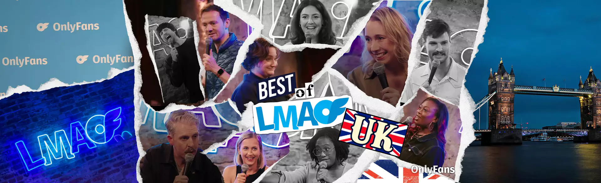 Best Of LMAOF: UK header featuring a collage of comedians