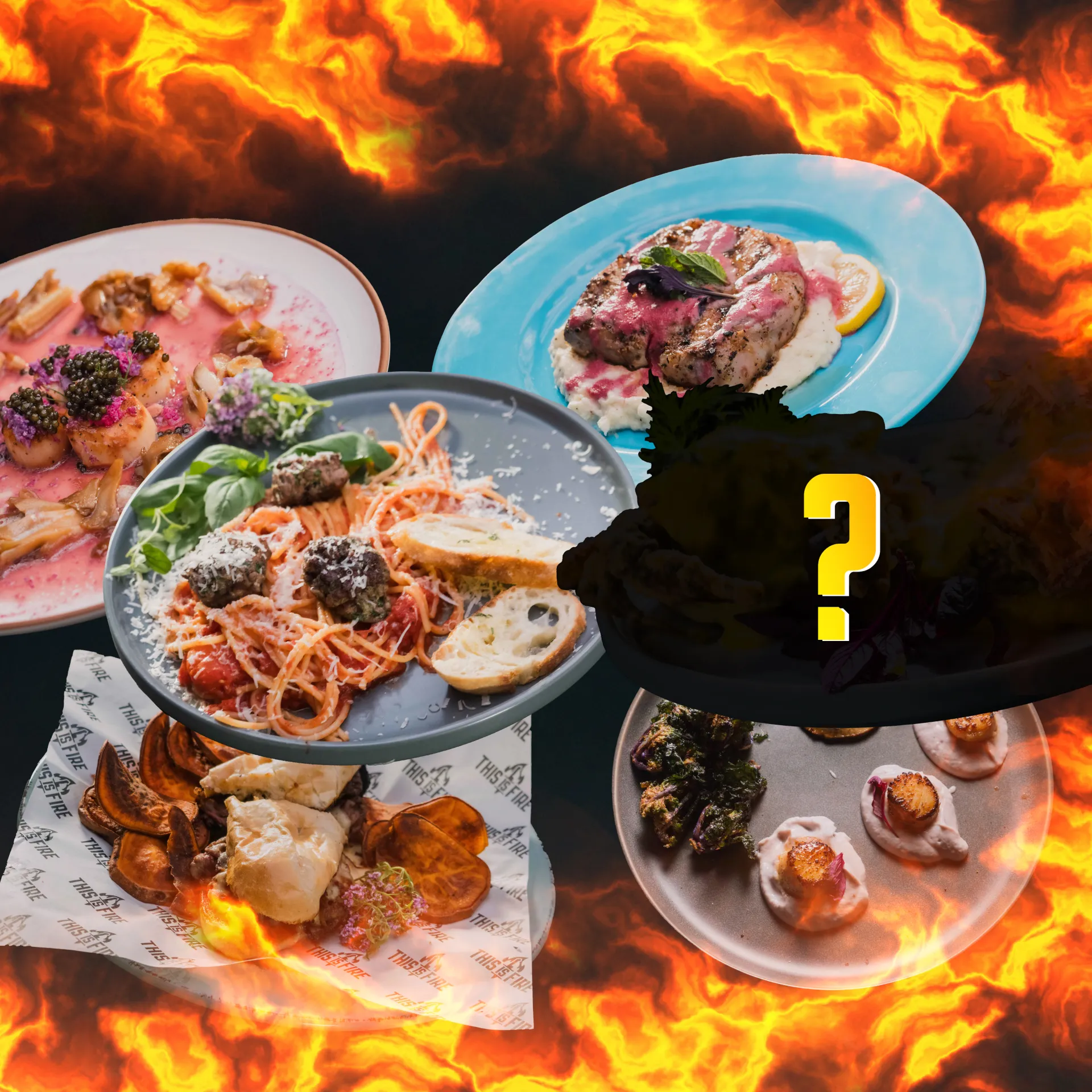 This Is Fire Season 7 — a collage of the various dishes the contestants will be preparing to win $20,000